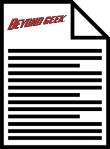 A document with the words beyond geek on it.