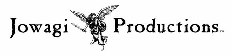 Text: Jowagi Productions An angle with a sword and shield