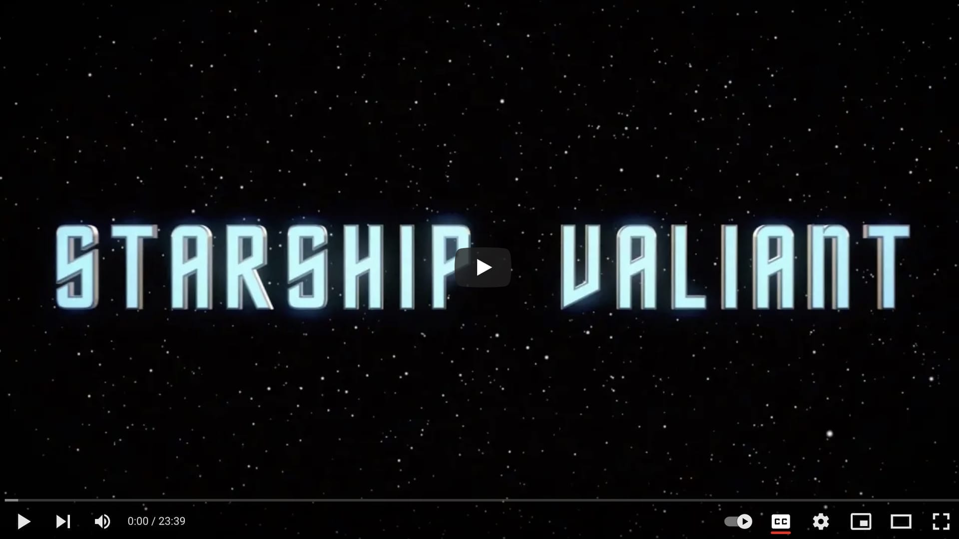 Starship Valiant" text displayed in a futuristic font against a space background with stars.