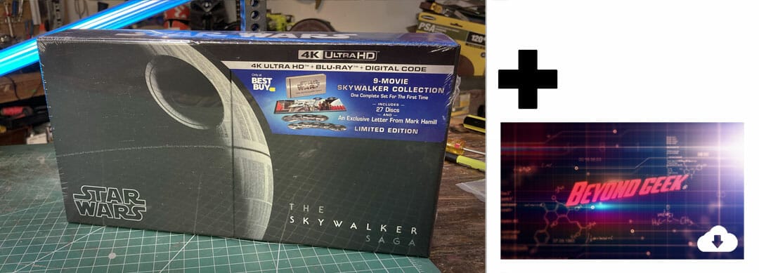 A box with a star wars box and a light saber.